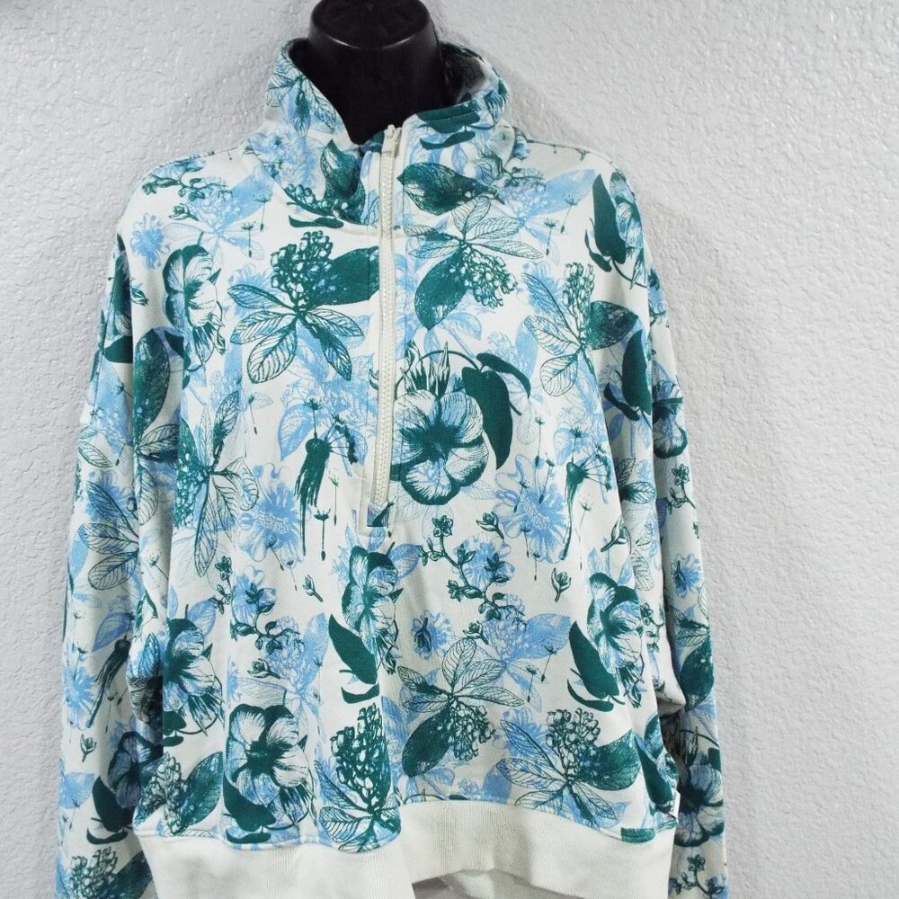 Fabletics Women's Plus Size Forever Fleece Pullover White/Teal/Blue Floral Sz 2X